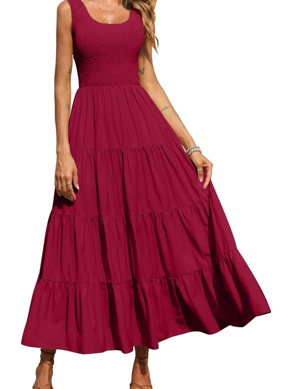 PRETTYGARDEN Women's Smocked Tank Casual Plain Maxi Sundress with Pockets
Sleeve